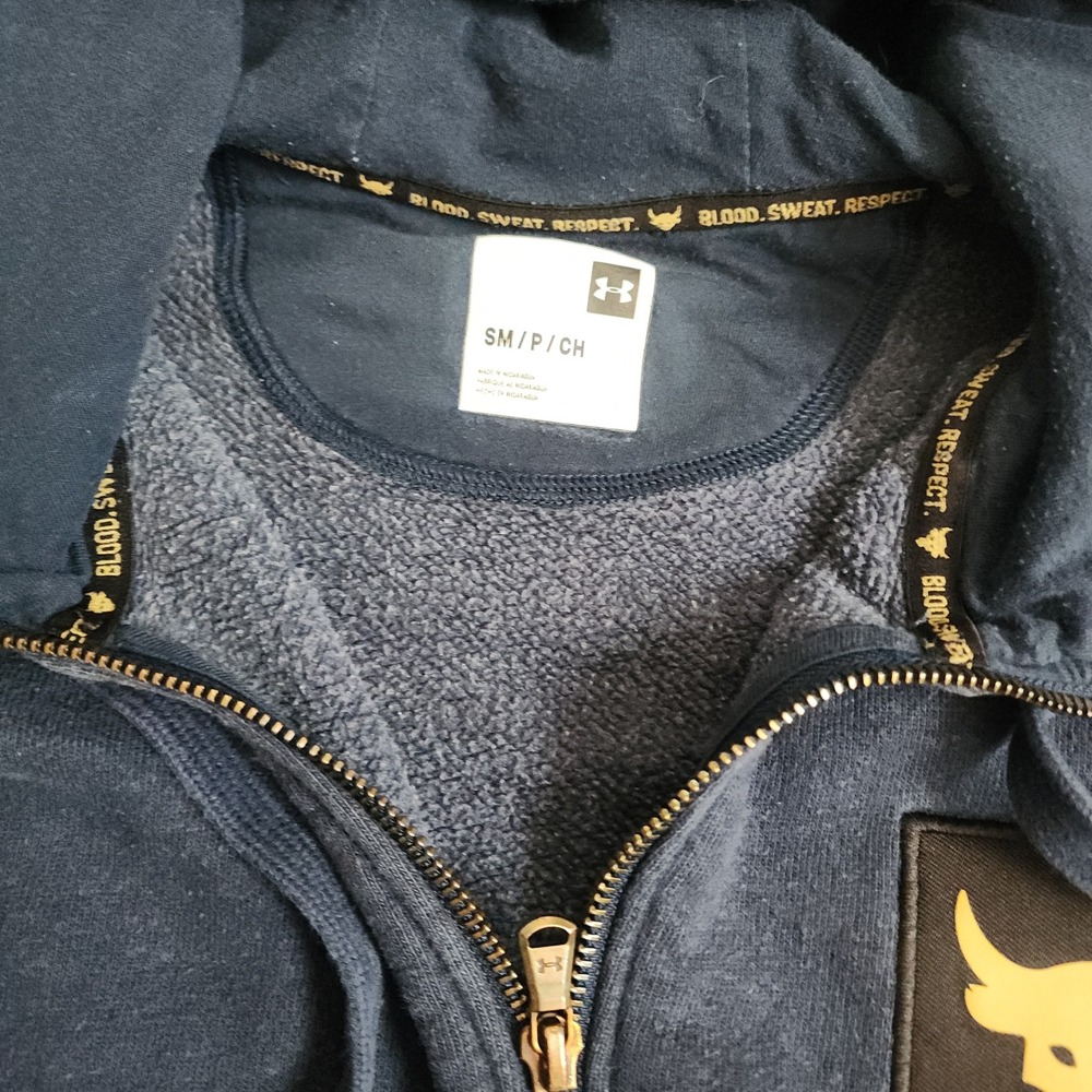 Under Armour Project Rock Full Zip Hoodie Men Small Blue Brahma Bull Flag Fleece - Picture 2 of 9